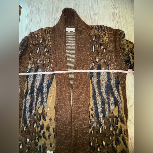 Vintage 80s Cardigan Sweater Multi Animal Print Metallic Leopard Pockets L - Picture 13 of 15